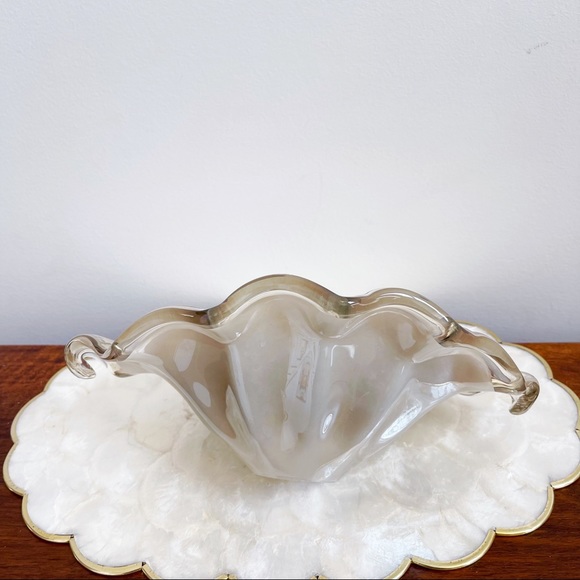 Murano Handblown Crystal Glass Smoky Brown Art Glass Bowl Decor with Tag - Picture 7 of 13